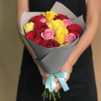 Букет яркий микс из роз 15 шт. (40 см)